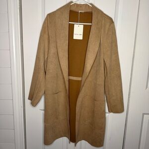 NWT Olivia Grey Size Large Faux Suede Long Duster Coat Camel Tan New Women’s